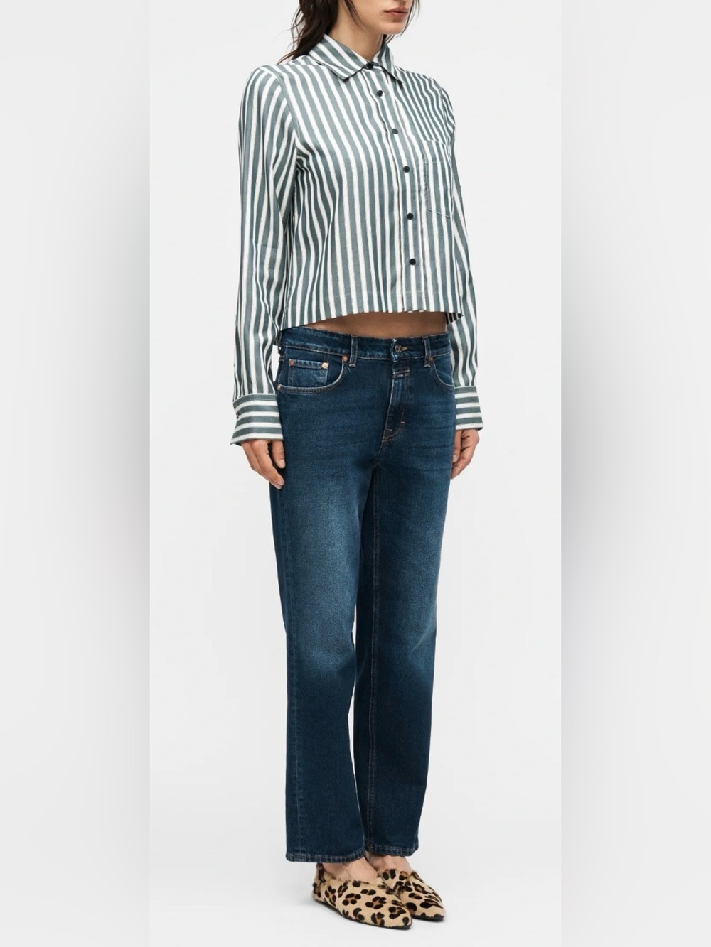 CLOSED Long Sleeve Cropped Blouse Shirt Top in Lyocell